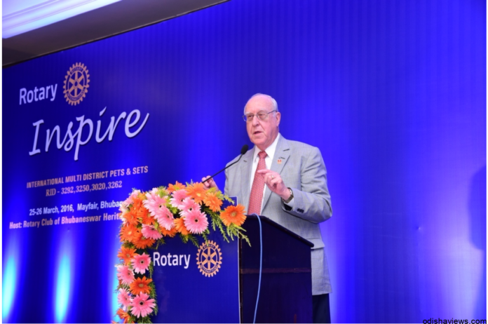 Rotary International President Elect John Germ addressing Rotarians at Mayfair Convention.